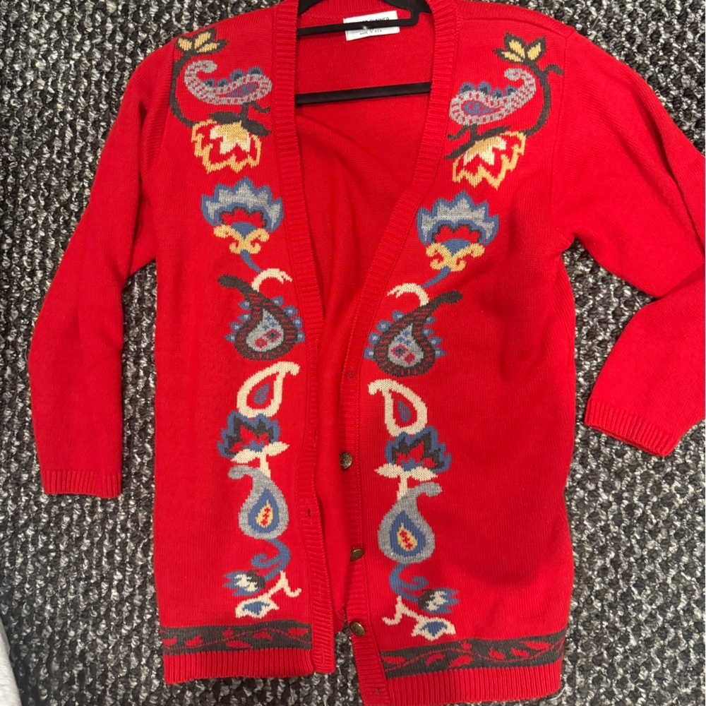Alfred Dunner Red Cardigan with Paisley Design